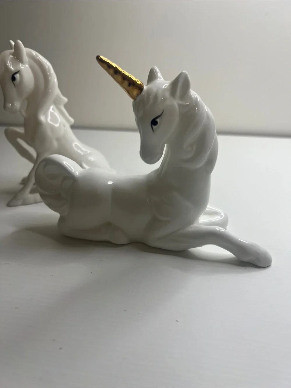 80s Enesco Unicorn Figurine Set White Porcelain Gold Horn Collectibles